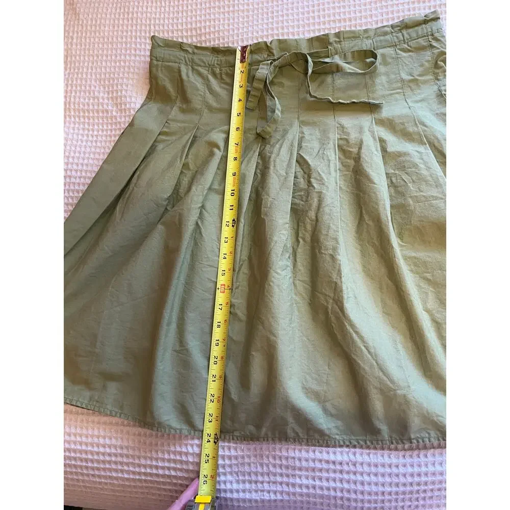 BCBG Y2K Style Pleated A Line Paper Bag Tie Waist Short Army Green Skirt Medium - Picture 4 of 10